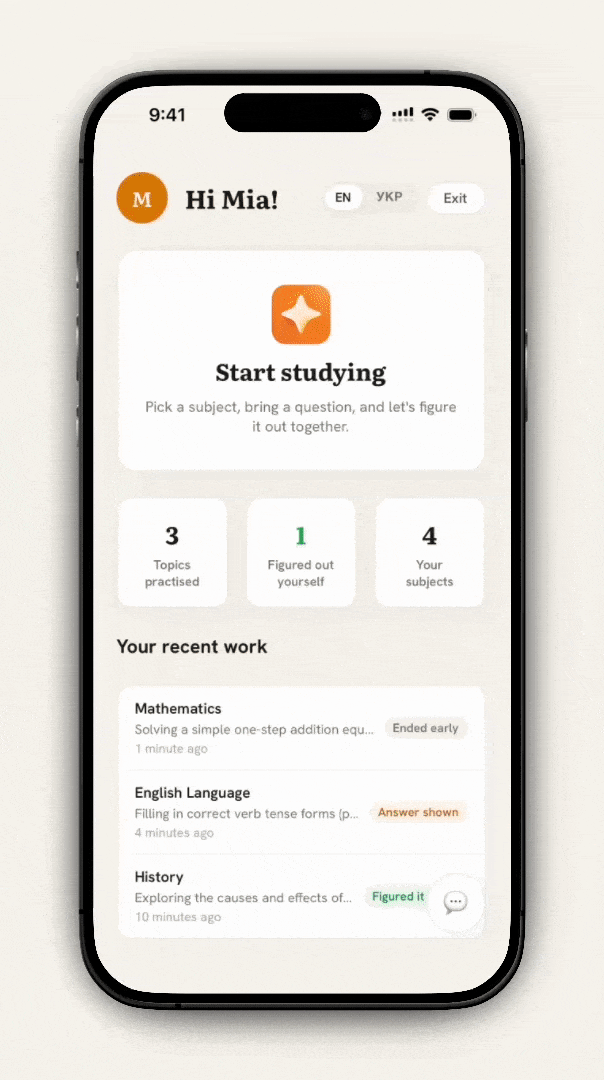 Zirka app walkthrough showing the AI tutor guiding a child through a homework problem